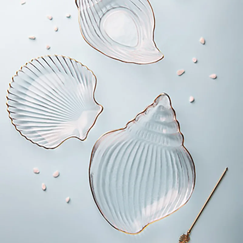 

Hand Made Unique Shaped Home Decoration Tableware Clear Glass Plate With Gold