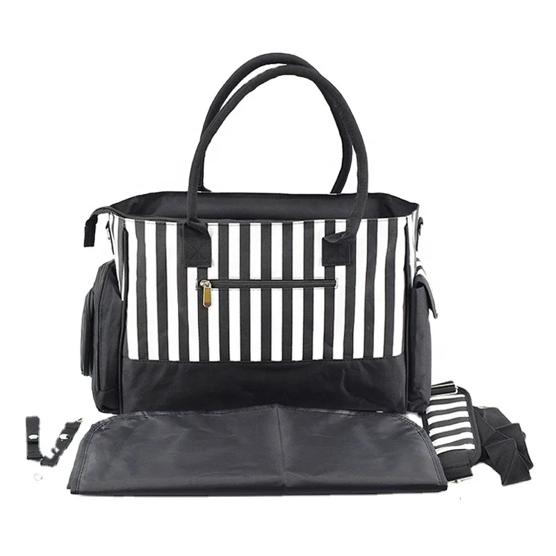 

black and white stripe embroidery custom name oxford baby diaper bags custom logo
