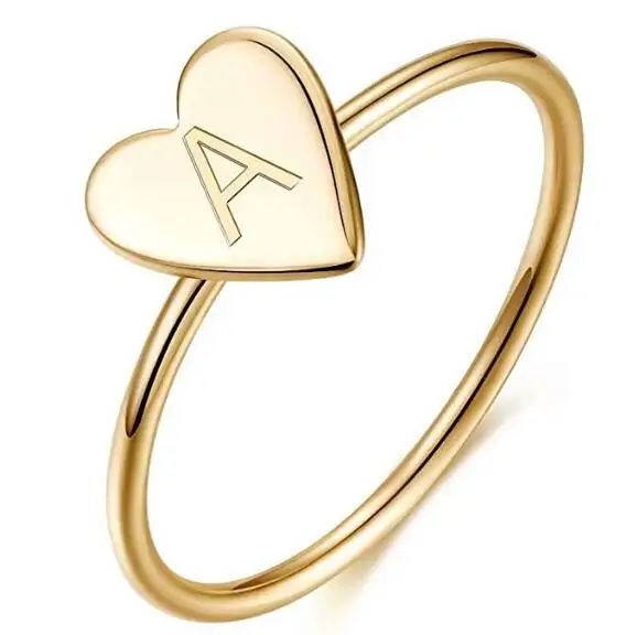 

Gold Plated Delicate Heart Ring Stacked Initials Ring for Women