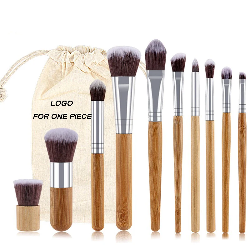 

OME 11PCS Custom Logo Bamboo Handle Makeup Brush Set makeup brushes With Bag