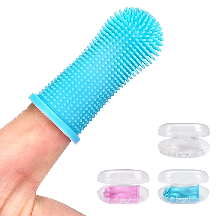 

Pet Toothbrush for DogTeeth Full Surround Bristles Cleaning Dog Fingerbrush Toothbrush Kit Set of 4 Dog Finger Toothbrush, Customized color