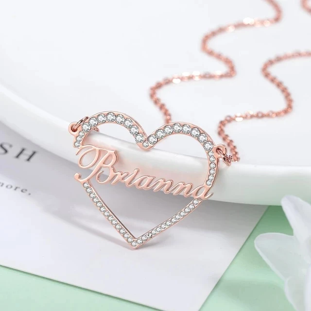

New Design Stainless Steel Custom Charm Necklace Zircon Silver Gold Name Jewelry New Personalize Heart Name Necklace, Silver/gold/rose gold