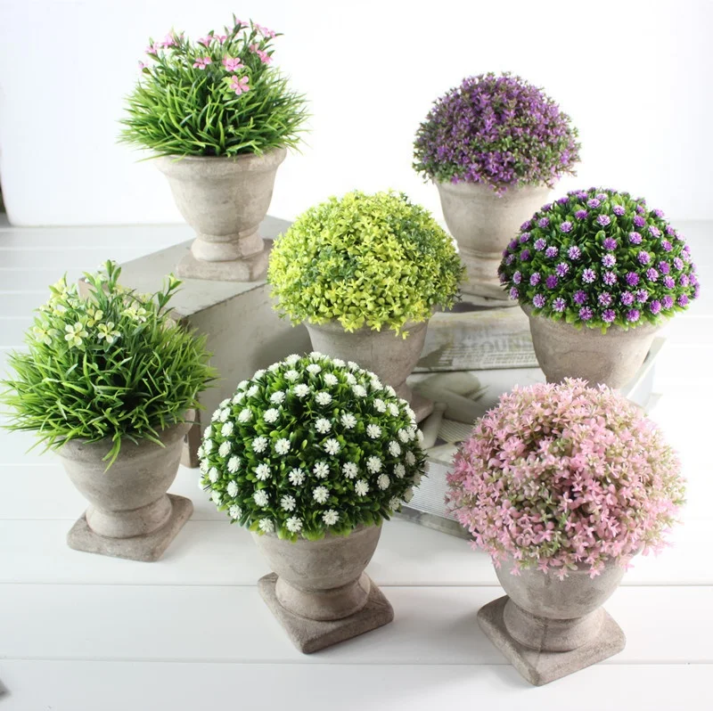 

Plastic Artifical Plant For Indoor Home Decoration Fresh Green Grass Flower with Gray Pot for Home decor, Green color