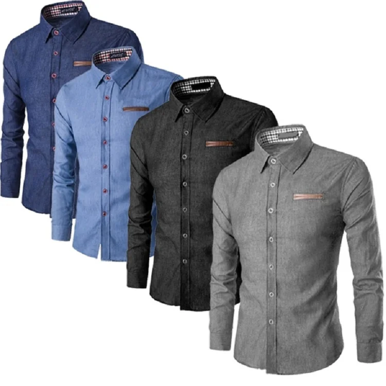 

2020 new amazon selling Custom Wholesale pocket sublimation men Denim shirt polyester