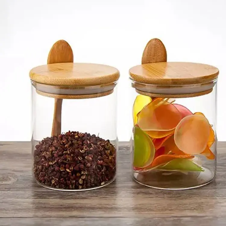 

Wide Mouth Glass Storage Jars Customized Borosilicate Clear Glass Jar With Bamboo Lids