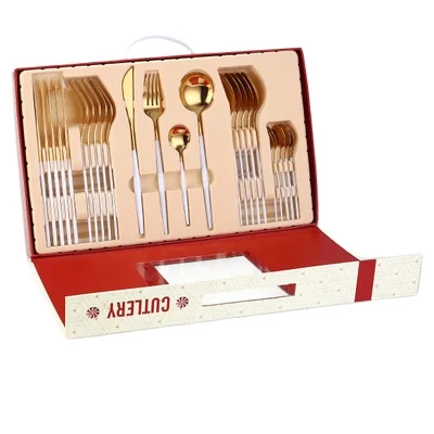 

2021 new stainless steel 24-piece spoon and fork tableware moderate weight, Black gold, platinum, gray gold, green gold, blue gold