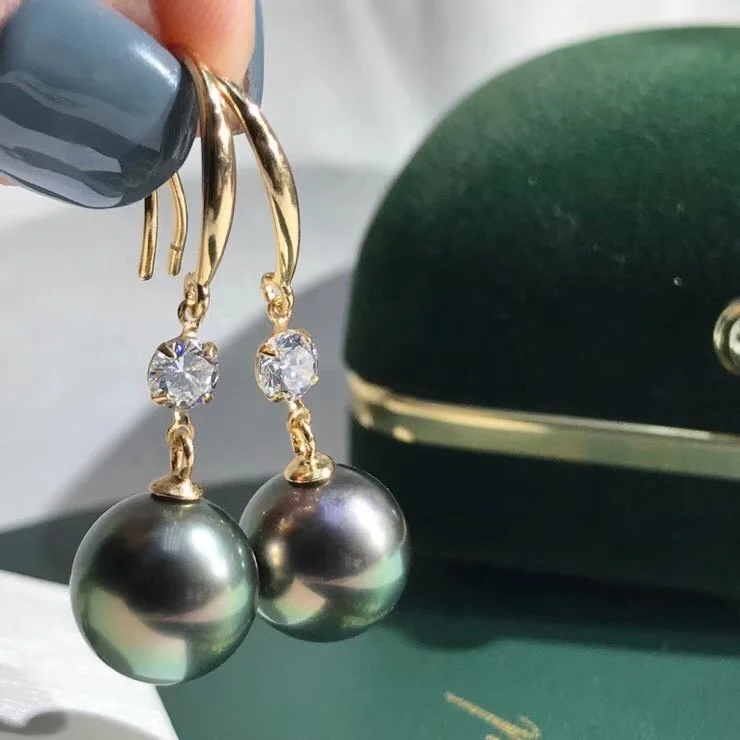 

360E 10-11mm Pearl Accessories S925 Sterling Silver Natural Tahitian Pearl Earring Crab Shape Christmas Day Gift, Silver/golden