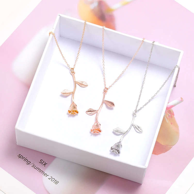 

HOVANCI 2020 New Arrival Jewelry Stainless Steel Rose Flower Pendant Necklace Gold Silver Rose Flower Necklace Choker, Gold color
