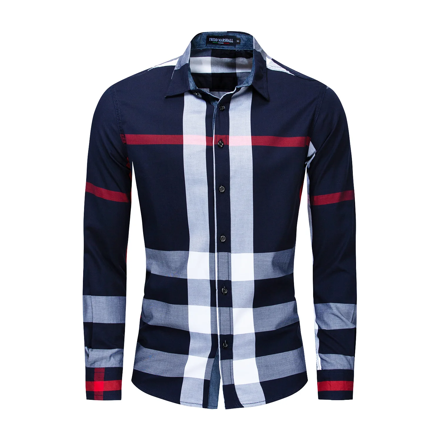 

European And American 2021 Large Size Men's Cotton Long Sleeve Color Matching Blusas Plaid Army t Shirt