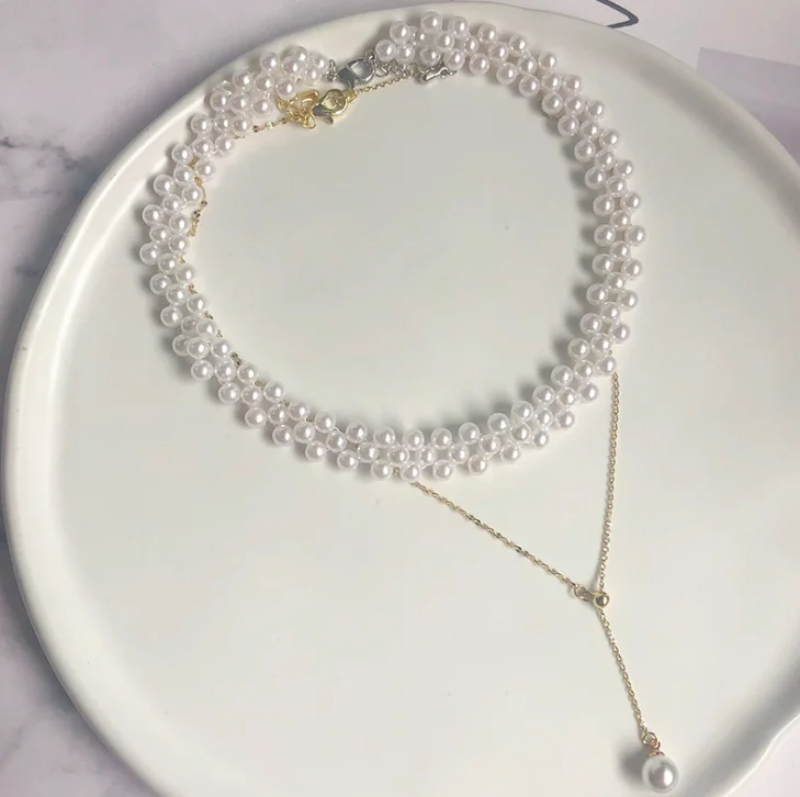 

jialin jewelry Japan South Korea adjustable set multi layer gold women 2020 pearl chocker necklace