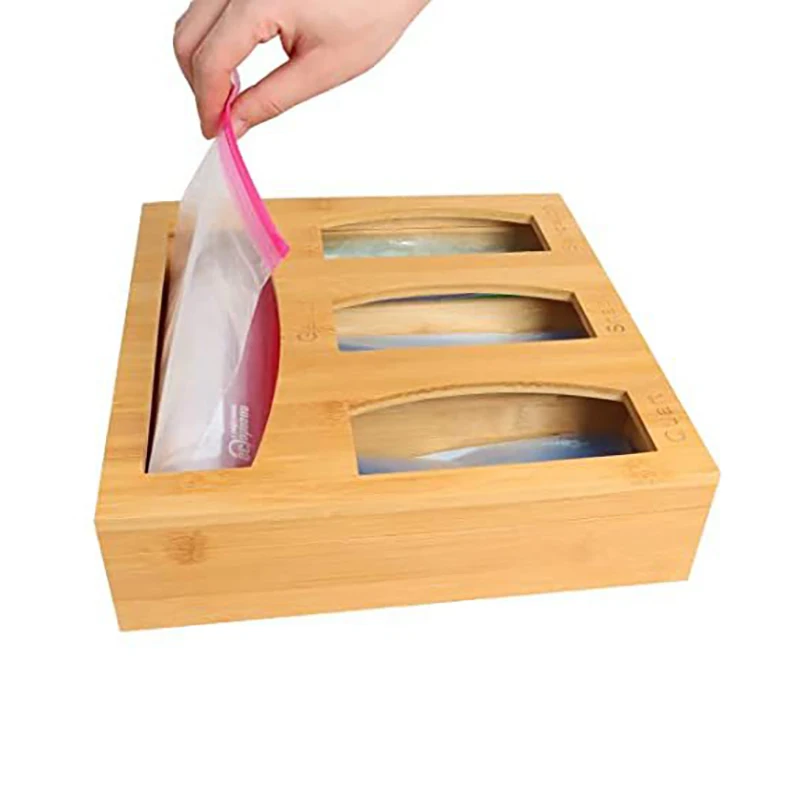 

Ziplock Food bag holder organizer for drawer Bamboo kitchen Ziplock Storage Organizer adjustable cutlery