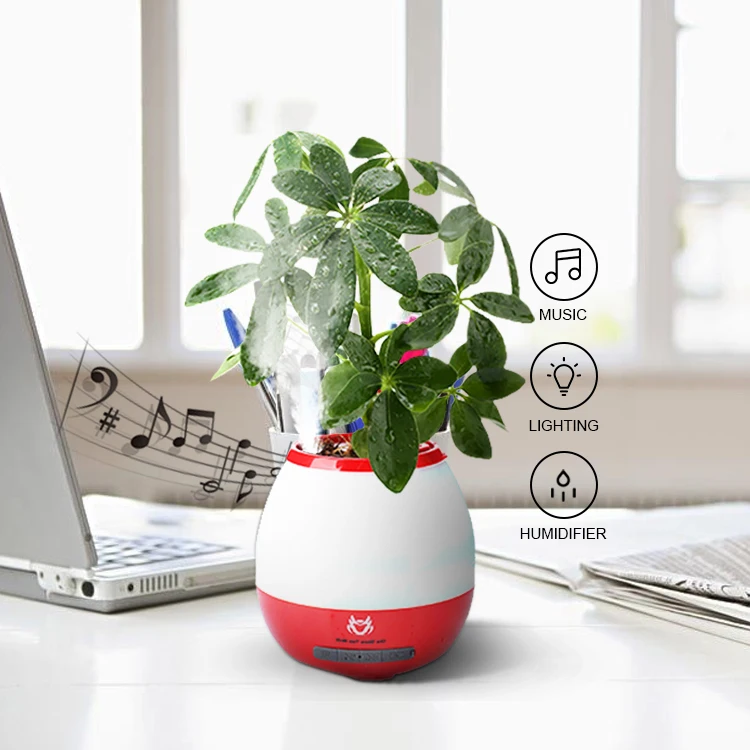 

Factory Custom Indoor Music Speaker Smart Flowerpot 7 Color Led Color Changing Light Smart Humidifier Music Flowerpot, White/blue/red/yellow