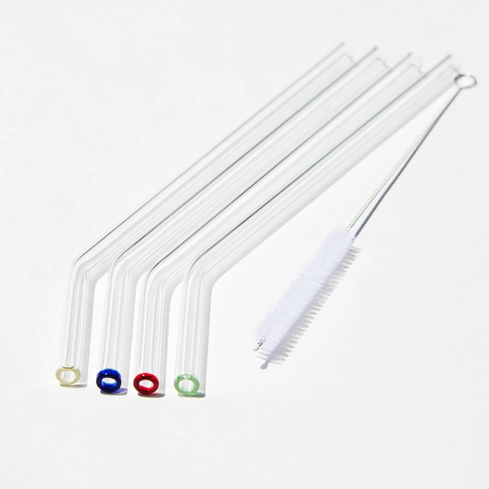 

Heat resistance drinking breathing kitchen restaurant bar color straight glass straws sets, Clear and blue