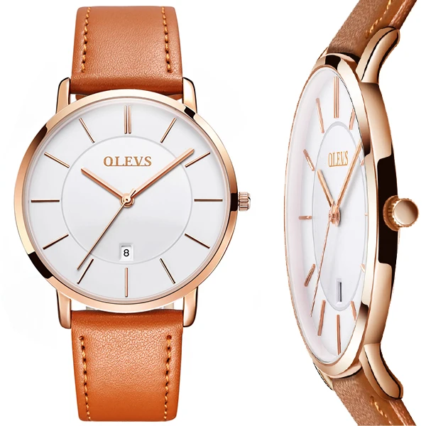 

Men Hand Watch Luxury Brand OLEVS 5869 Quartz WristWatch Power Reserve Water Resistant Feature Genuine Leather Clock