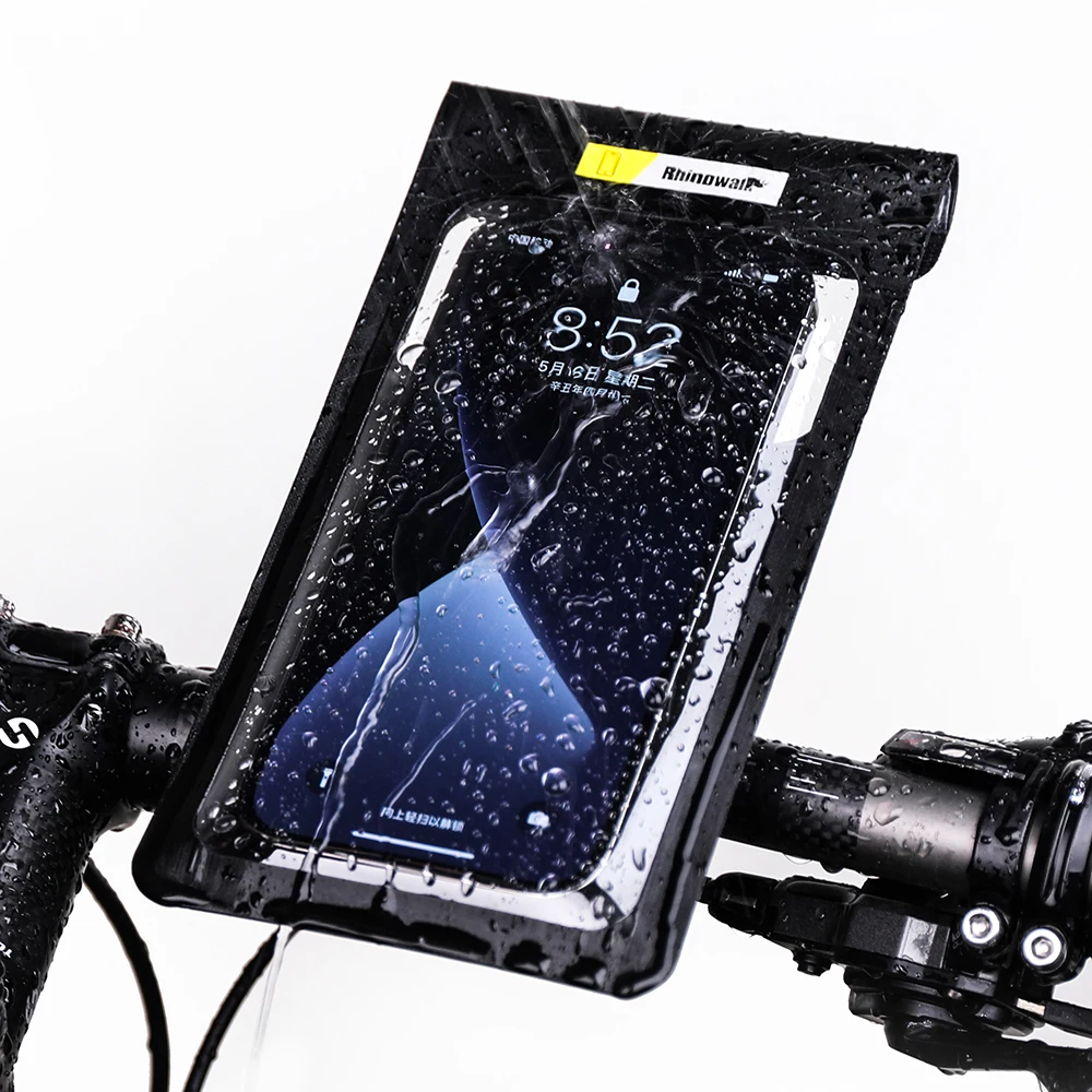 

Rhinowalk Waterproof Bike Phone Pouch Handlebar Cellphone Dry Bag Pack for Phone Below 7.2", Black pink silver