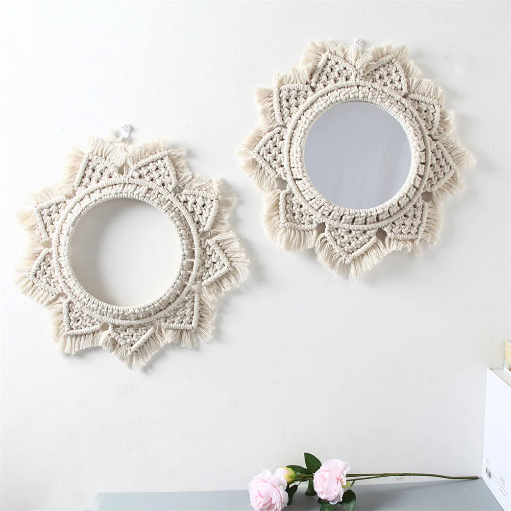 

Hanging Wall Mirror with Fringe Round Boho Wall Mirror Art Ornament for Apartment Living Room Bedroom Baby Nursery Dorm Entrywa