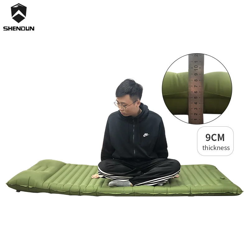 

shendun ultralight camping pad inflatable sleeping mat with pillow attached, 4 stock color also customized