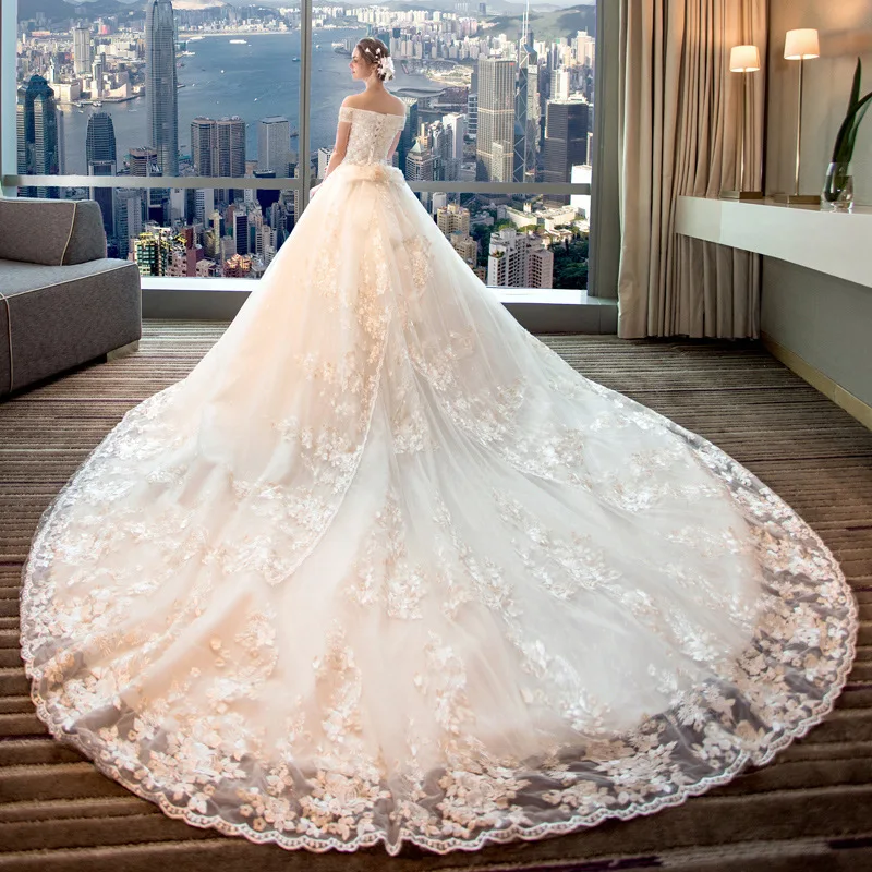 

Luxury Lace Princess Wedding Dresses Sweetheart Neck Beaded Royal Train Ball Gown Plus Size Bridal Dress, White wedding gown