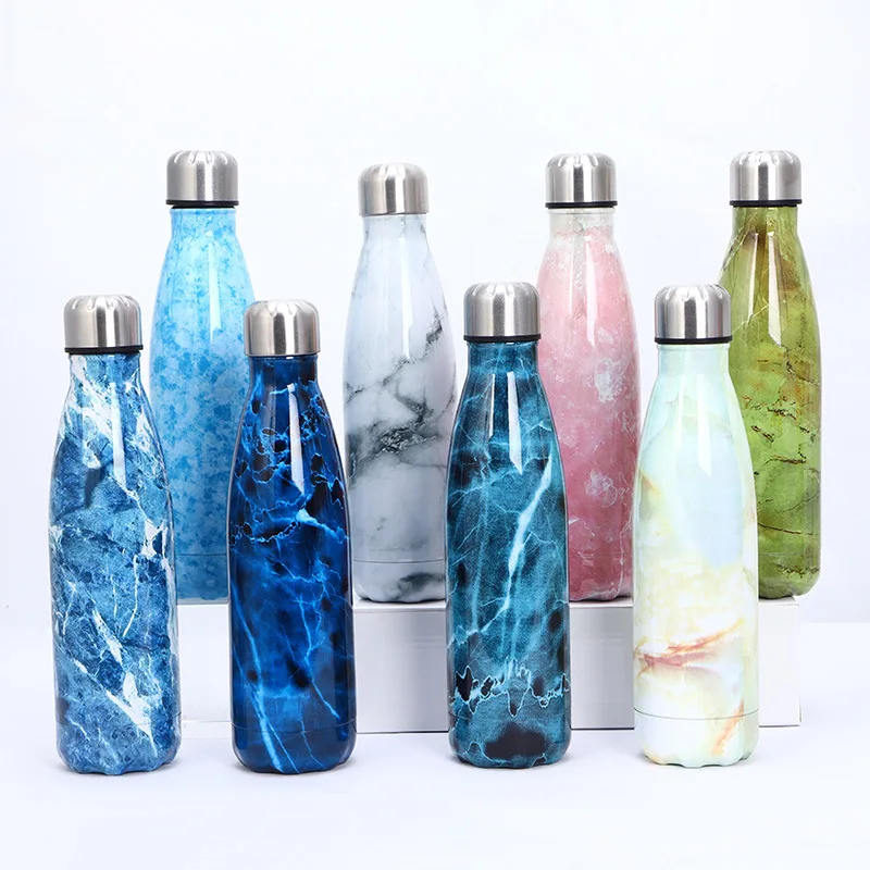 

Marble Pattern cola bottle Optional UV cleaning lid 500ml cola shaped stainless steel bottle sublimation blanks