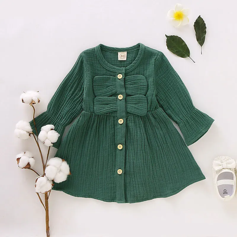 

Wholesale Toddler Baby Dress Long Sleeve Linen Cotton Baby Girl Dress, Choose