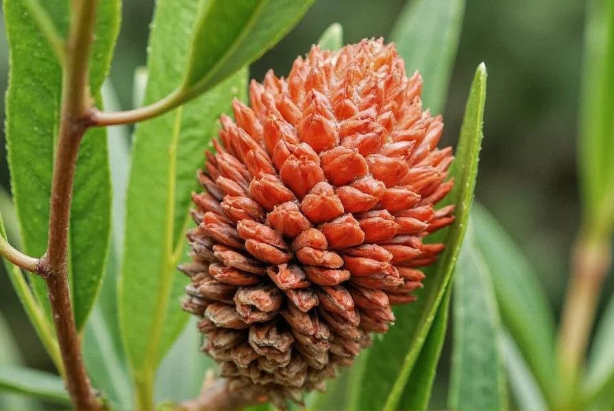 Pine cone ginger plant showing mature reddish-brown inflorescence