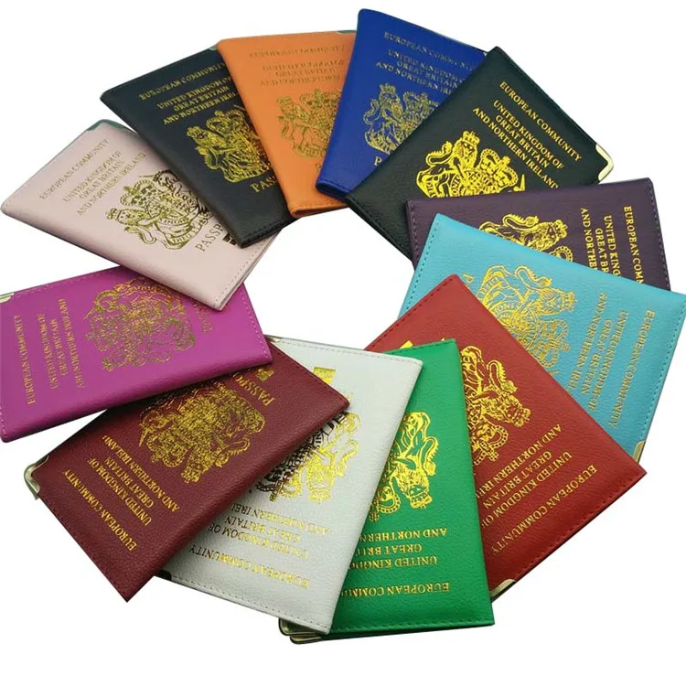 

Wholesale Customized UK Passport Holder Cover Multi 12 Colors Gold Foiled Debossed Passport Case PU Passport Holder