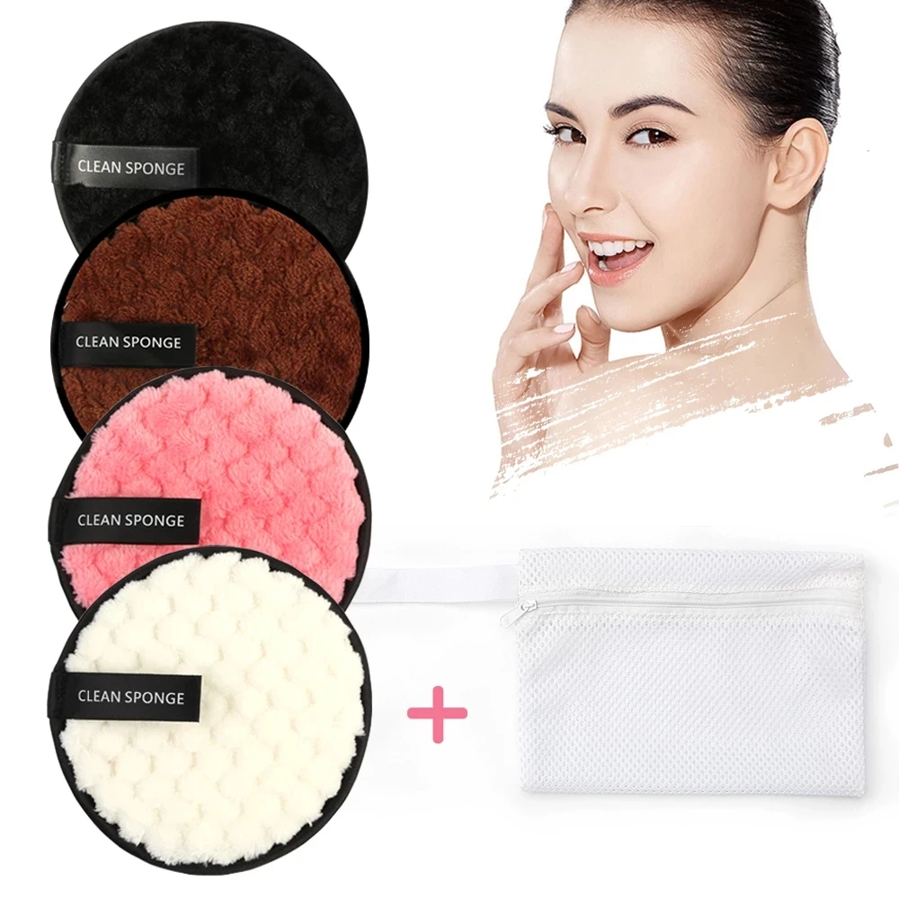 

Reusable Microfiber Makeup Remover Pads Washable Rounds Face Puff Makeup Remover Puff Cleansing Sponge For All Skin Types