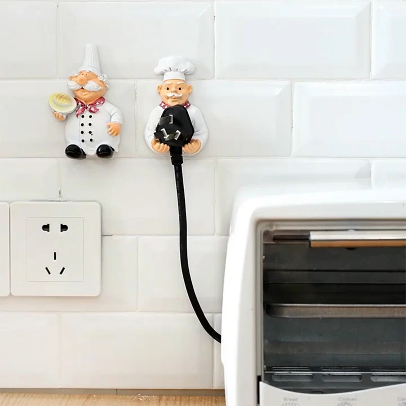 

Cartoon Chef Style Resin Wall Hooks Power Cable Storage Device Plug Holder Organizer Key Holder Home Kitchen Stick Holder, As shown