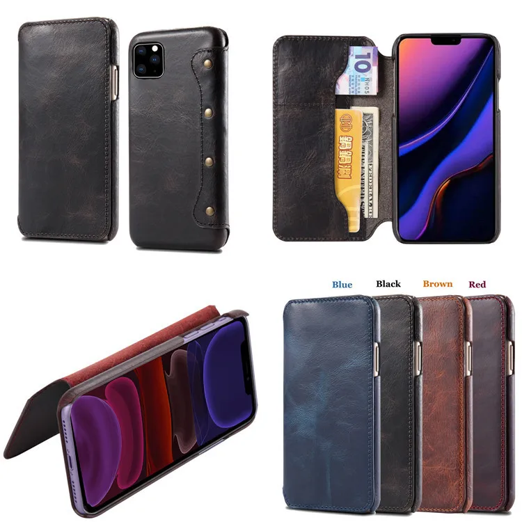 

Cell Phone Case Rivet Wallet Flip Cover Genuine Leather Phone Case For iPhone 12 11 Pro Max, Multi