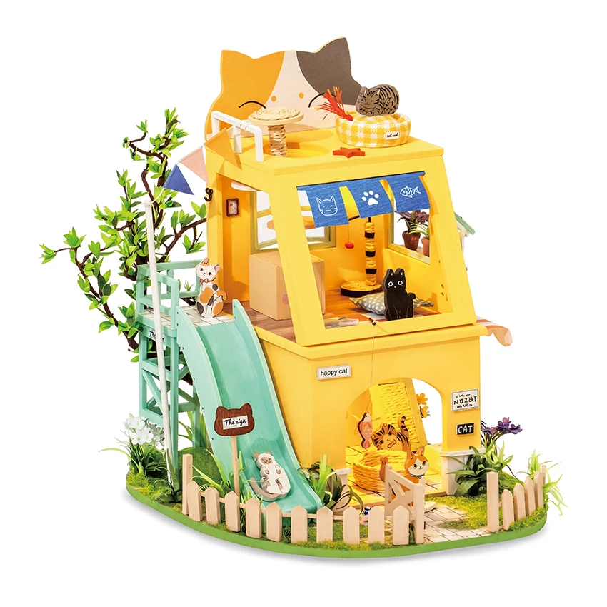 

Robotime Hot selling DG149 Cat House doll house diy miniature room wooden handmade dollhouse