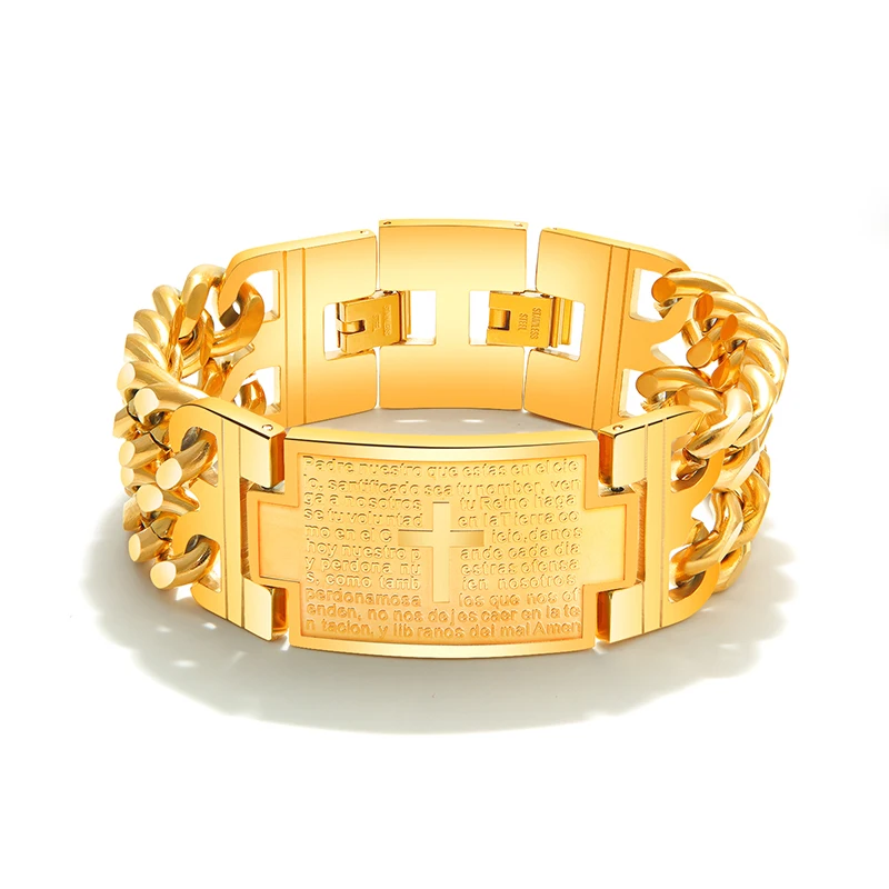 

NAPOLN Trade Insurance High Quality 3 Colors Stainless Steel Gold Men Bracelet, Silver, black, gold
