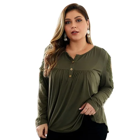 

Plus size women's temperament European and American fashion 2020 autumn and winter linen long-sleeved all-match T-shirt, Picture