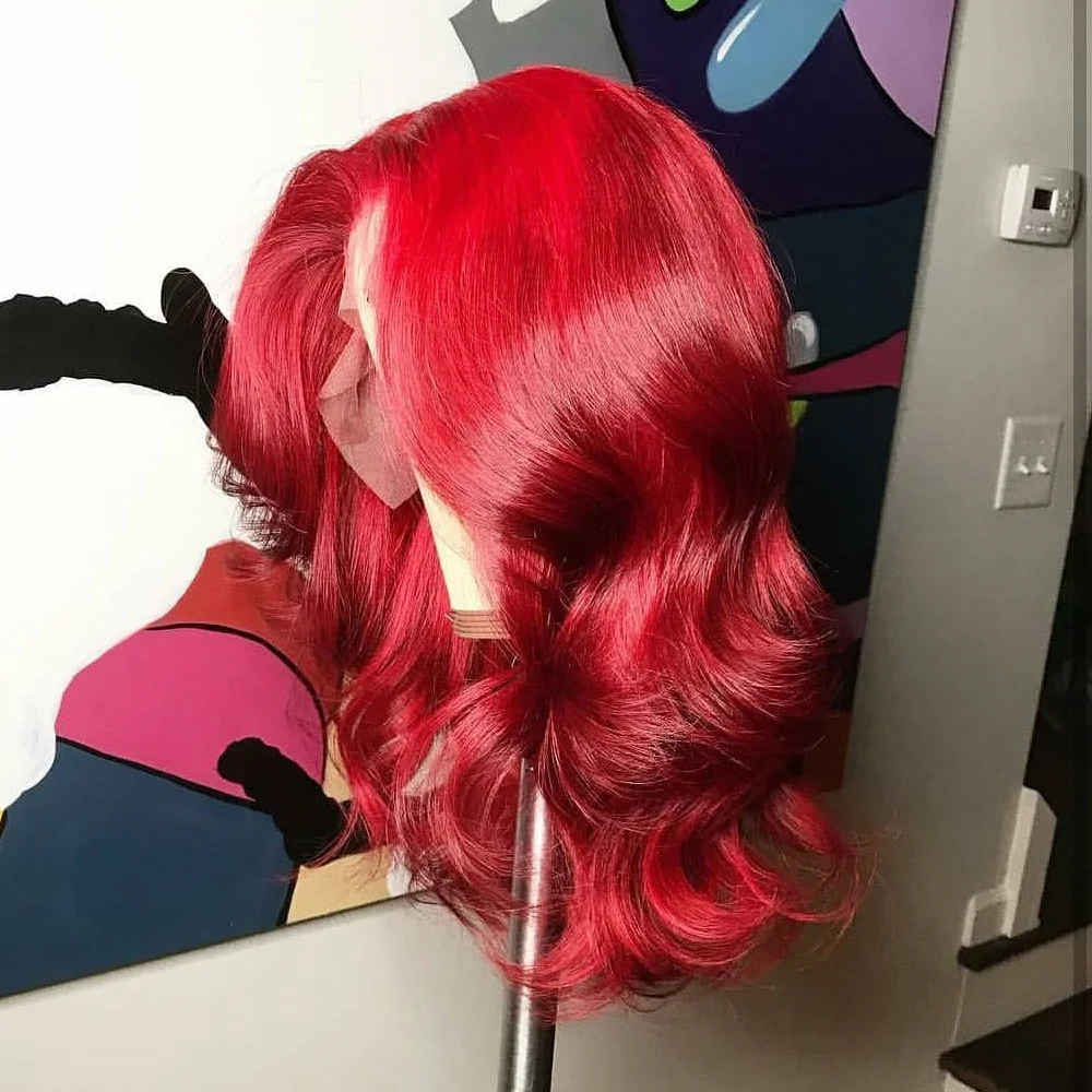 

Wholesale Hair Vendor Colored Red Lace Frontal Wigs With Baby Hair Pre Pluck HD Transparent Lace Human Hair Wigs For Black Women, Accept customer color chart