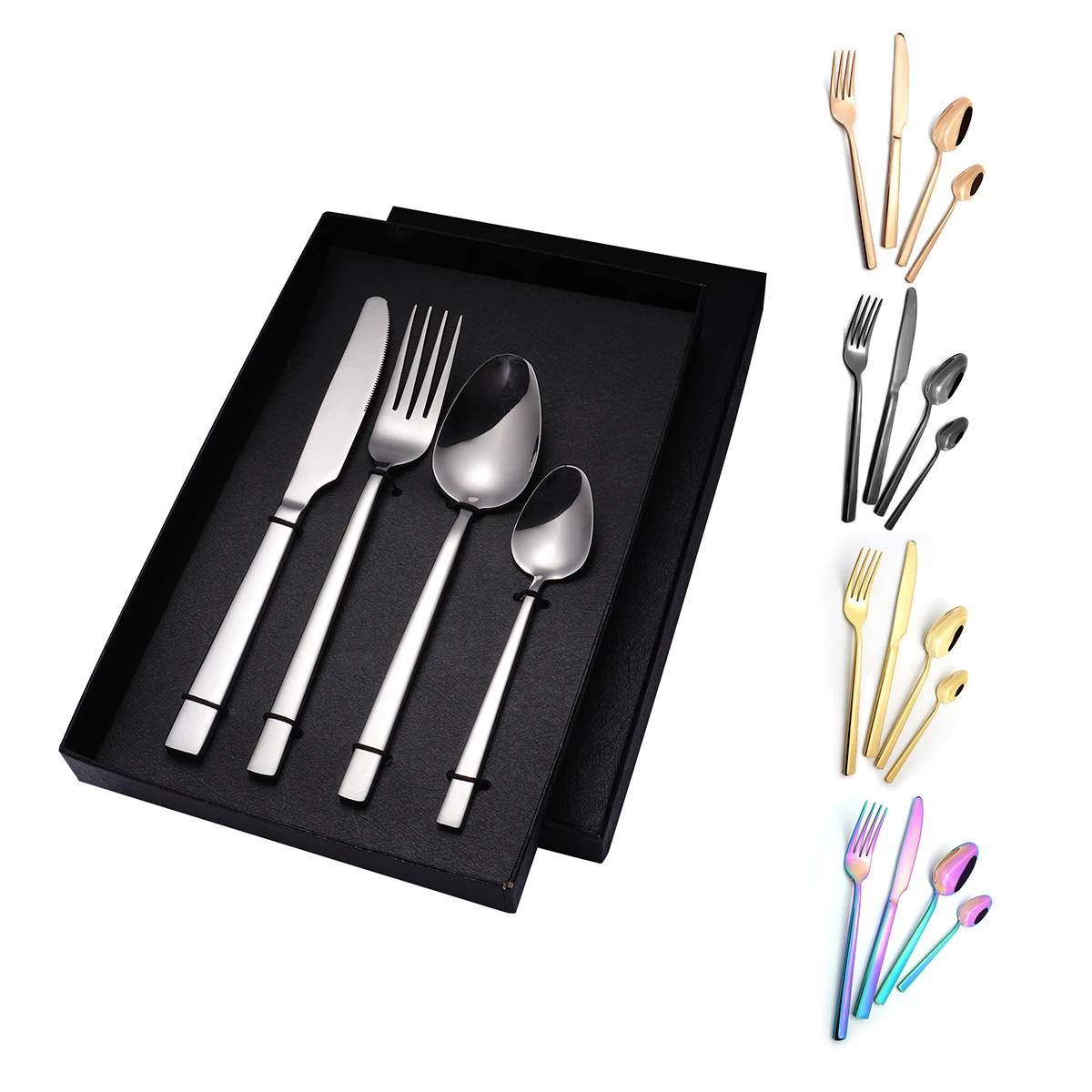 

Luxury Reusable Restaurant Knife Spoon Fork Golden Flatware Stainless Steel Silver Cutlery Set With Gift Box For Wedding, Sliver,gold,black,colorful,rose gold