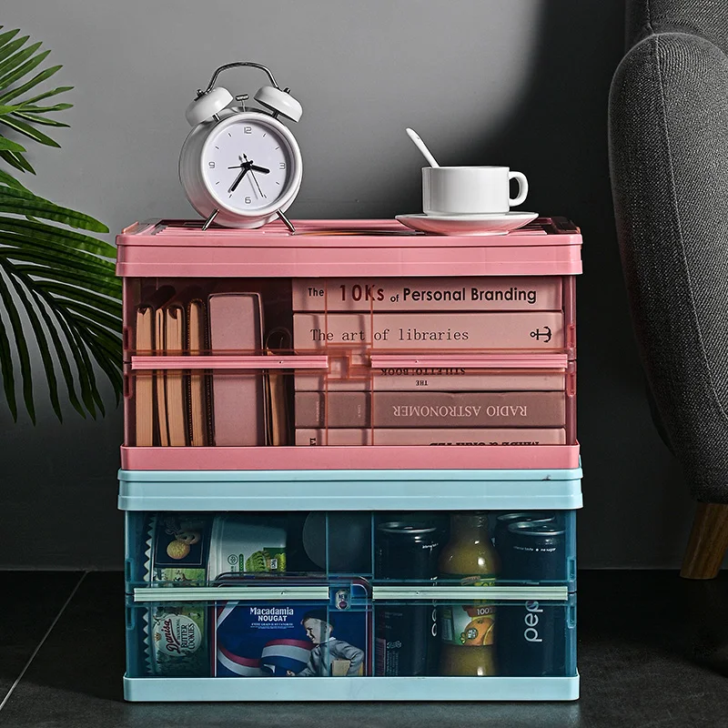 

Factory wholesale transparent folding storage box with cover, big capacity detachable storage box with handle