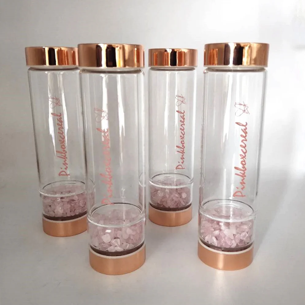 

Wholesale custom logo healing crystal water bottle rose gold crystal water bottle