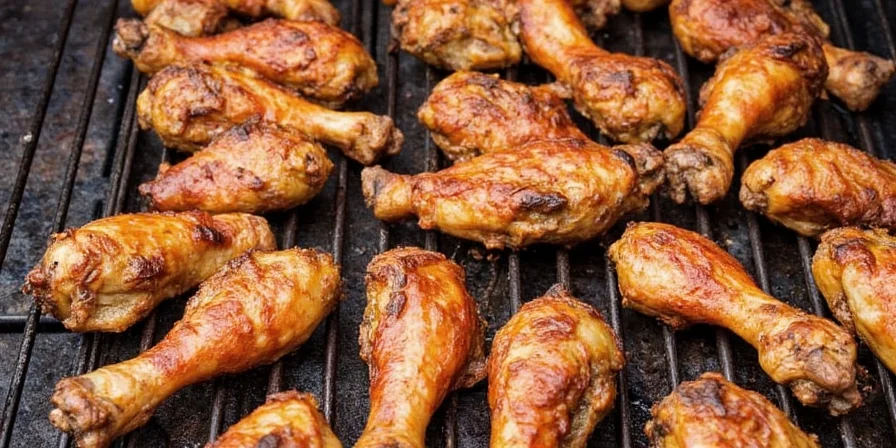 Chicken legs being grilled with flare