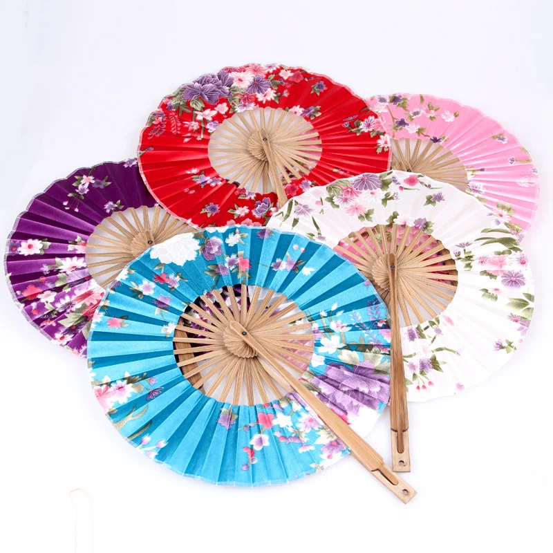 

1pc High Quality Delicate Packaging Chinese Flower Bamboo Folding Hand Fan for Wedding Christmas Party, As pictures