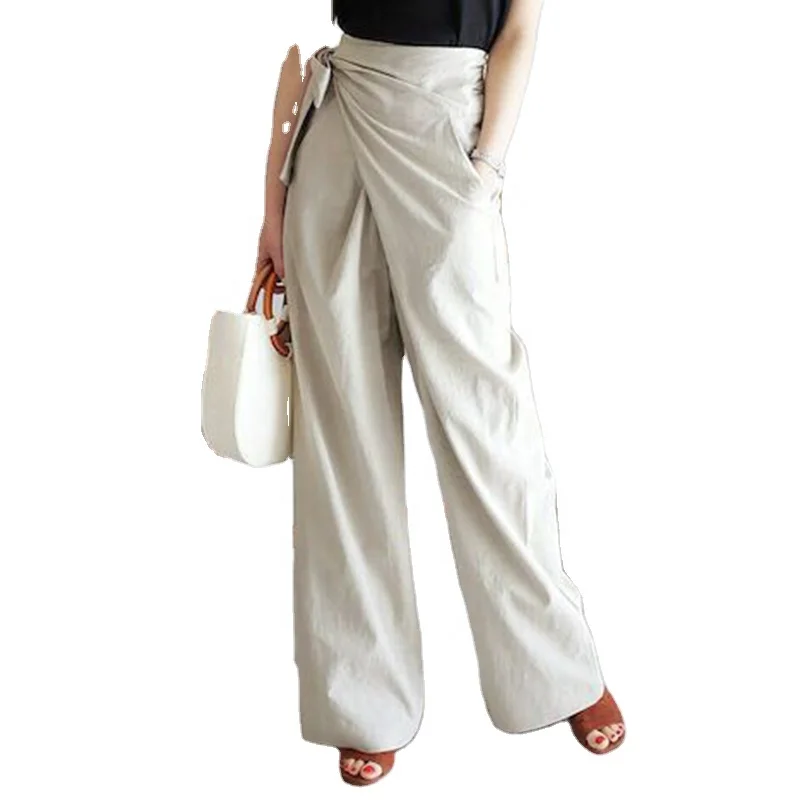 

TWOTWINSTYLE Minimalist Ruched Long Trousers High Waist Spliced Button Loose Wide Pants For Women