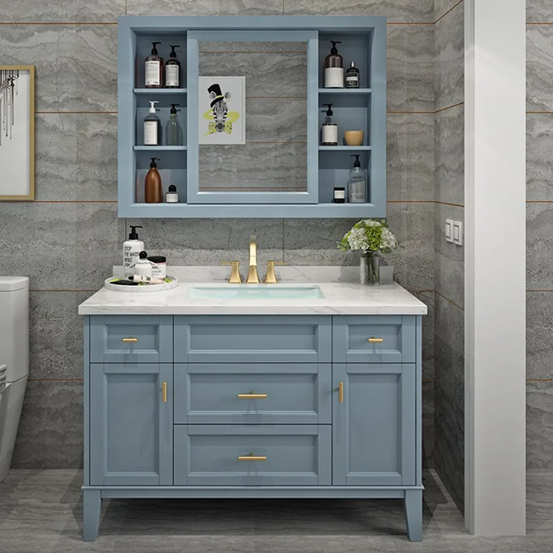 Simple American-style bathroom vanity Nordic solid wood bathroom washbasin cabinet combination light luxury bathroom cabinet