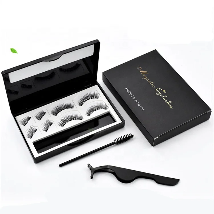 New trend  Magnetic Lashes Fake  Natural 3D Reusable Handmade Synthetic Double Magnet Eyelashes wholesale