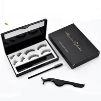 

New trend Magnetic Lashes Fake Natural 3D Reusable Handmade Synthetic Double Magnet Eyelashes wholesale