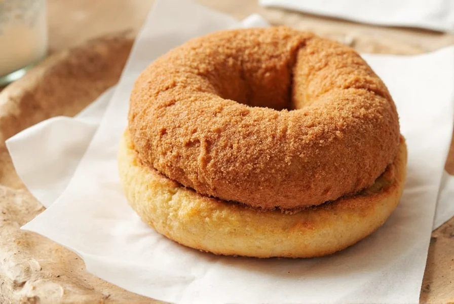 Artisan baker hand-rolling cinnamon sugar mixture onto freshly boiled bagels in a traditional bakery setting