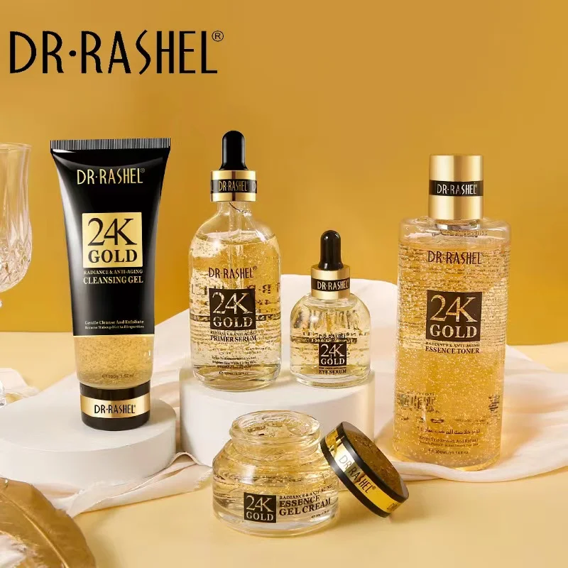 

2022 hot selling dr rashel 24K Gold Collagen moisturizing Anti-wrinkle Anti-Aging Brightening Skin Care Series 5 Pieces Set, Orange