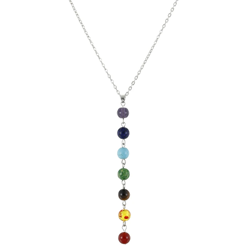 

Women Jewelry Yoga Healing Balancing 7 Chakra Beads Pendant Necklace, Colorful