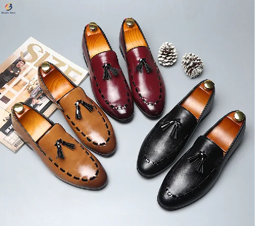 

New arrival pointy toe slip on platform shoes mens tassel loafer shoes men's dress shoes