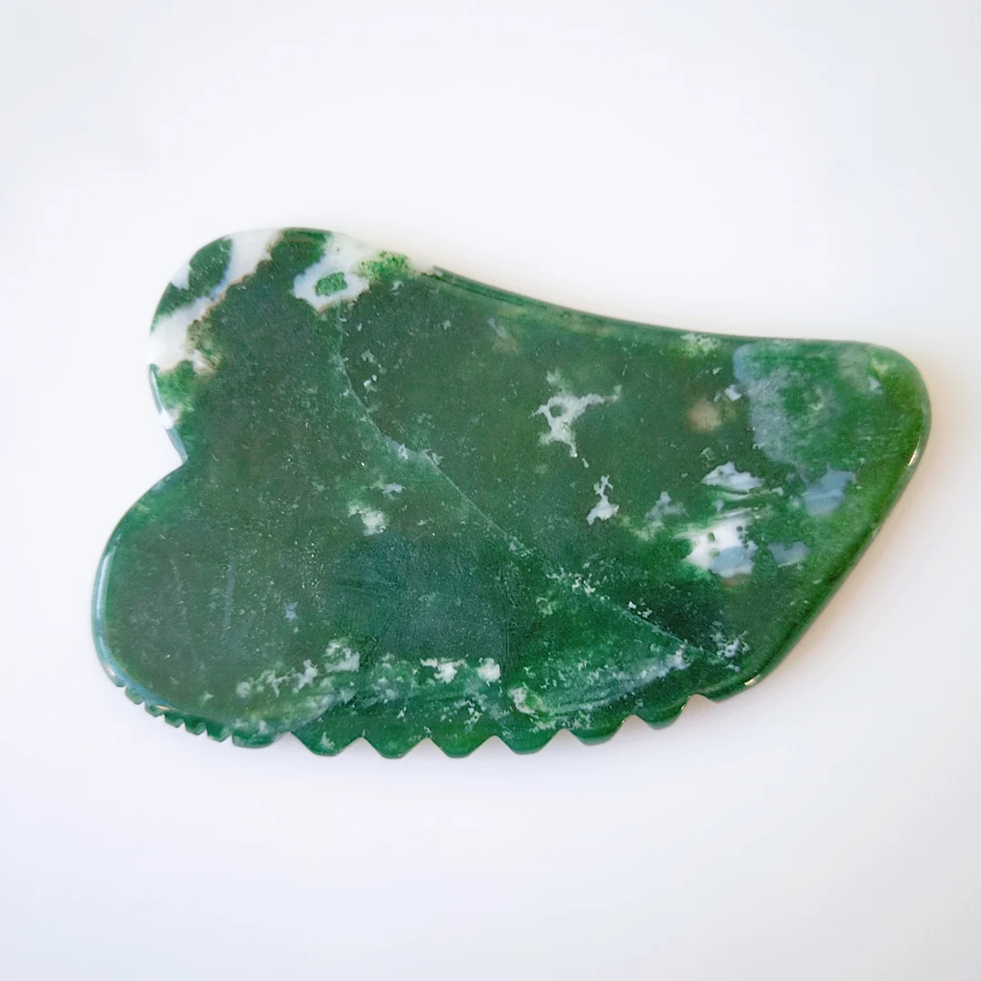 

2020 hot high quality moss agate jagged square shape gua sha board crystal tool for anti aging