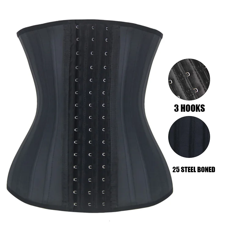 

Compression Adjustable Hooks Tummy Control 25 Steel Boned Girdle Corset Ladies Latex Waist Trainers Cincher, Black