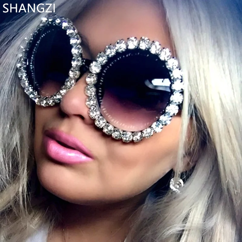 

GGCY9218 shiny circle round flower shaped bling bling luxury rhinestone diamond women sunglasses