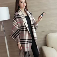 

Hot sale new arrival british style stripe knitted women open front tassel shawl